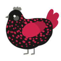 A sable and crimson chicken with a speckle pattern