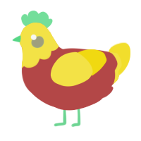 A red and yellow chicken with a head pattern