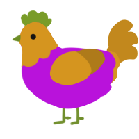 Wario, a amethyst and ochre chicken with a head pattern