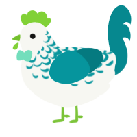 A white and teal chicken with a half-lace pattern