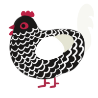A sable and white chicken with a lace pattern