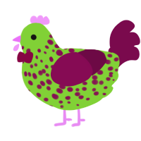 A grass and wine chicken with a speckle pattern