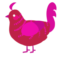 A crimson and fuchsia chicken with a half-bar pattern