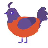 A vermilion and overcast chicken with a head pattern