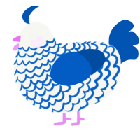 A white and ultramarine chicken with a lace pattern