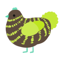 A bark and lime chicken with a bar pattern