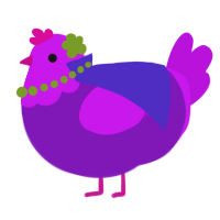 A violet and amethyst chicken with a head pattern
