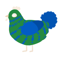 A viridian and ultramarine chicken with a bar pattern