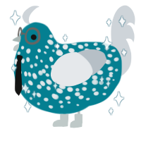 Piopio, a sea and mist chicken with a speckle pattern