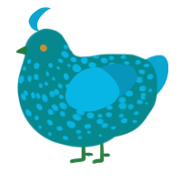 Cie, a teal and cerulean chicken with a speckle pattern