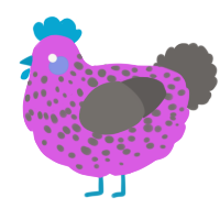 A orchid and grey chicken with a speckle pattern