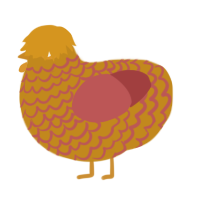 A ochre and red chicken with a lace pattern