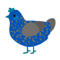 Neptune, a ultramarine and grey chicken with a speckle pattern