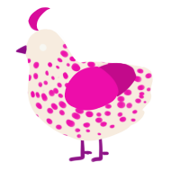 lychee, a cream and fuchsia chicken with a speckle pattern