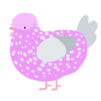 A lavender and mist chicken with a speckle pattern