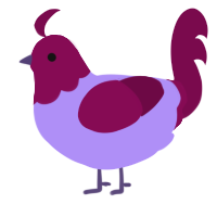 A lilac and wine chicken with a head pattern