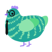 Pickles, a turquoise and spring chicken with a bar pattern