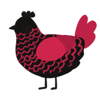 A black and crimson chicken with a lace pattern