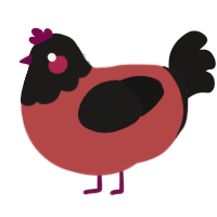 A red and sable chicken with a head pattern