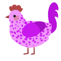 A lavender and amethyst chicken with a speckle pattern