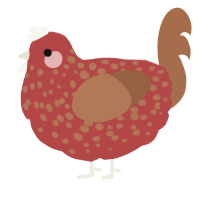 A red and brown chicken with a speckle pattern