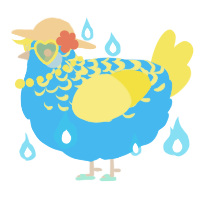 A sky and yellow chicken with a half-lace pattern