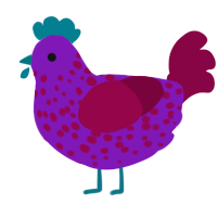 CluckyCluckyClicks, a violet and maroon chicken with a speckle pattern