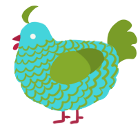 A aqua and chartreuse chicken with a lace pattern