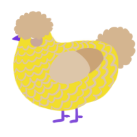 A yellow and beige chicken with a lace pattern