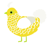 A yellow and white chicken with a lace pattern
