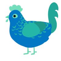 A sapphire and turquoise chicken with a half-lace pattern