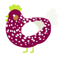 A maroon and white chicken with a speckle pattern