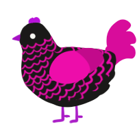 Mogwai, a sable and fuchsia chicken with a lace pattern