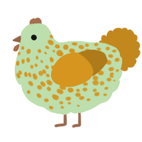 A gluppy and ochre chicken with a speckle pattern