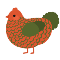 A vermilion and olive chicken with a lace pattern