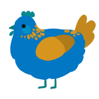 A sapphire and ochre chicken with a neck-speckle pattern