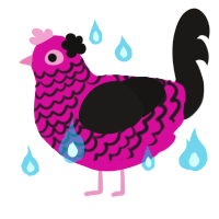 A fuchsia and sable chicken with a lace pattern