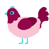 A rose and maroon chicken with a head pattern