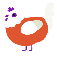 Raw Egg, a vermilion and white chicken with a head pattern