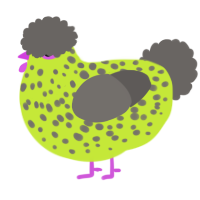 A lime and grey chicken with a speckle pattern