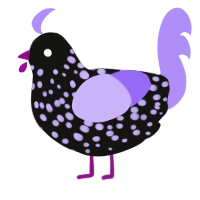 A black and lilac chicken with a speckle pattern