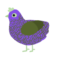 Art Souvenir, a blurple and olive chicken with a double-lace pattern