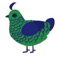 A viridian and navy chicken with a lace pattern