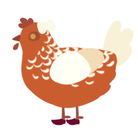 Laverne, a vermilion and cream chicken with a half-lace pattern