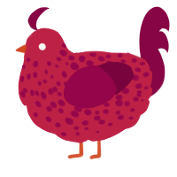 A crimson and maroon chicken with a speckle pattern