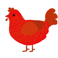 Red, a red and russet chicken with a lace pattern