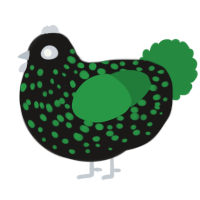 A sable and viridian chicken with a speckle pattern