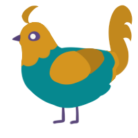 A teal and ochre chicken with a head pattern