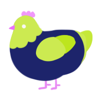 A navy and lime chicken with a head pattern