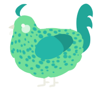 A spring and turquoise chicken with a speckle pattern